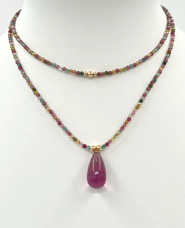 Collier tourmaline, fluorite et gold filled