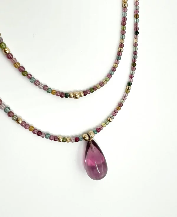 Collier tourmaline, fluorite et gold filled