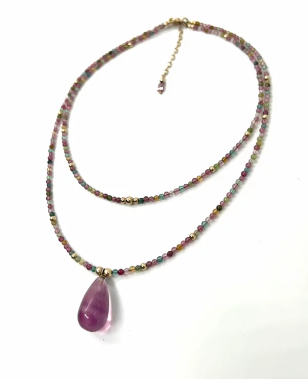Collier tourmaline, fluorite et gold filled