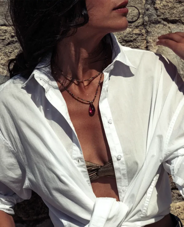 Collier tourmaline, fluorite et gold filled
