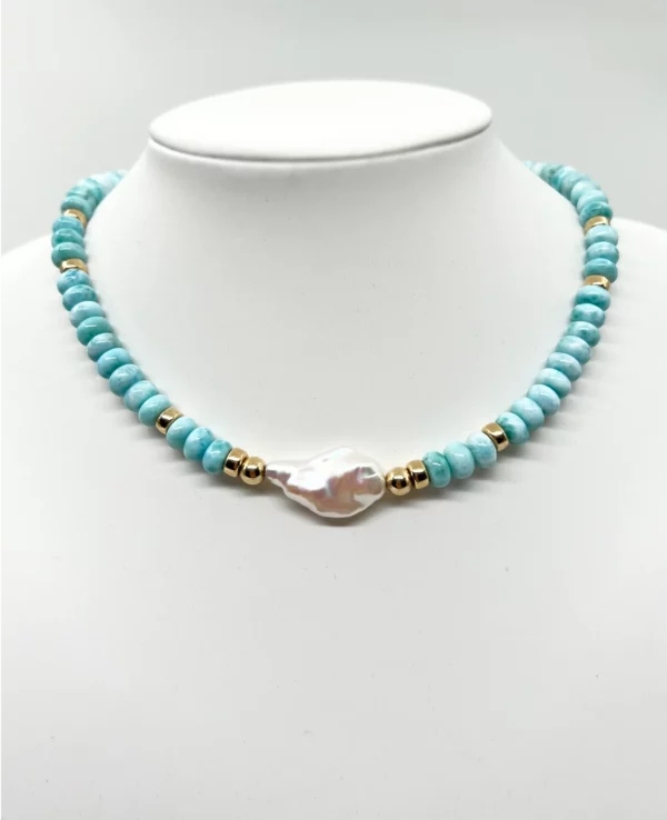 Collier larimar keishi et gold filled