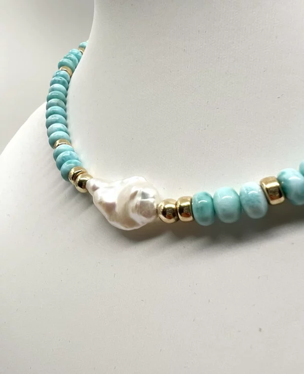 Collier larimar keishi et gold filled