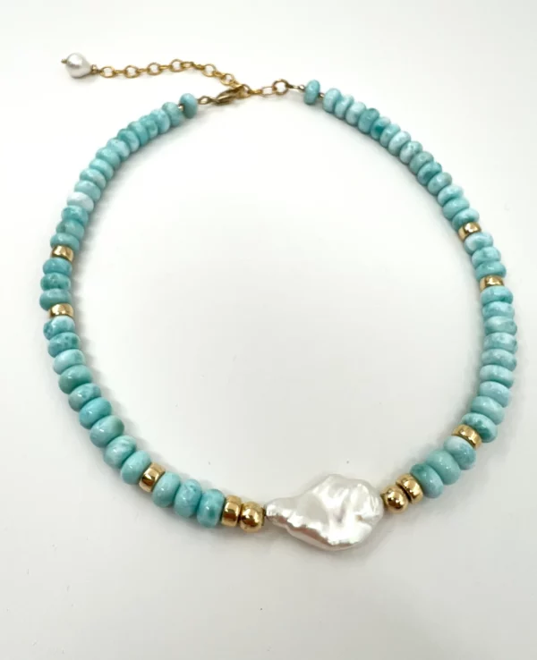 Collier larimar keishi et gold filled
