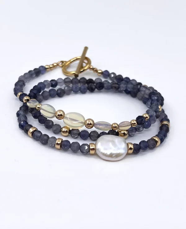 Bracelet iolite, opale éthiopienne, keishi & gold filled – Image 3