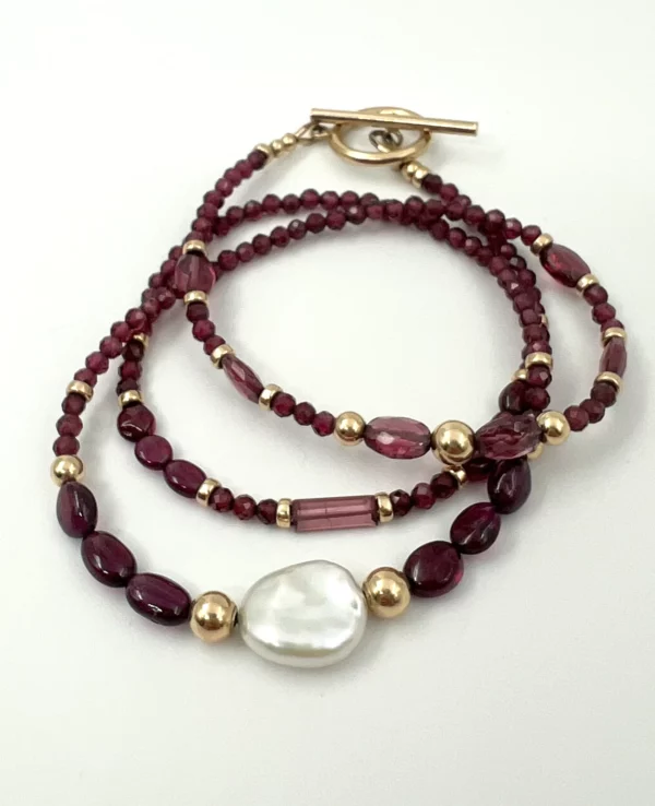 Bracelet grenat, tourmaline, keishi et gold filled – Image 3