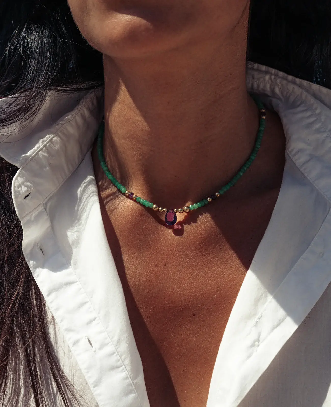 Chocker grenat, perles de culture gold filled