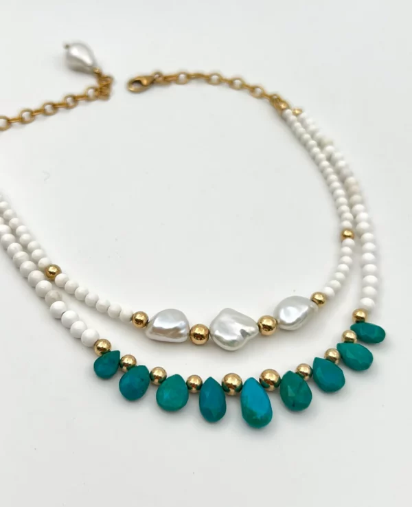 Chocker cacholong, chrysocolle, keishis & gold filled – Image 4