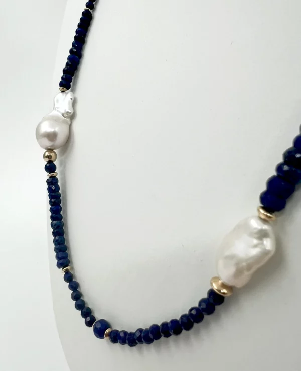 Sautoir lapis lazuli, keishis, perle baroque et gold filled