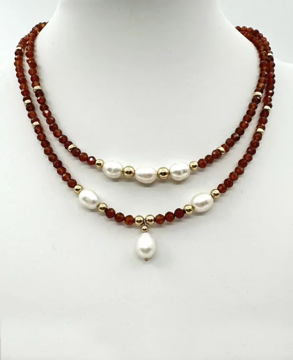 Chocker grenat, perles de culture gold filled