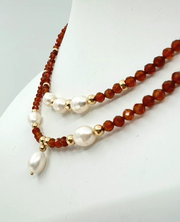 Chocker grenat, perles de culture gold filled