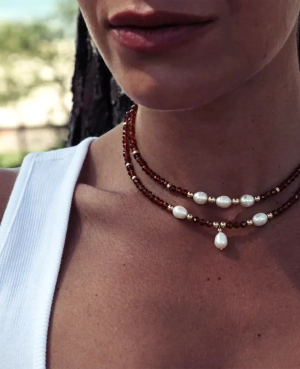 Chocker grenat, perles de culture gold filled