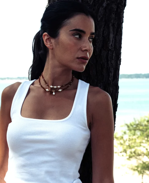 Chocker grenat, perles de culture gold filled