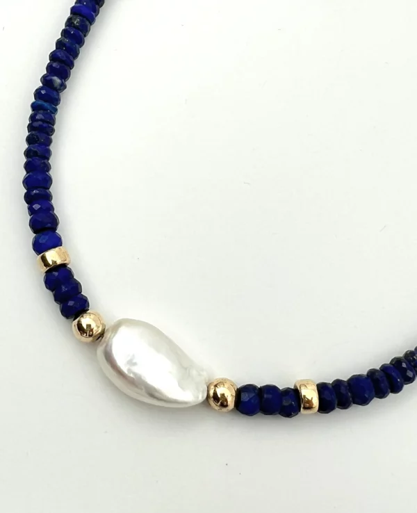 Collier lapis lazuli, keishi et gold filled
