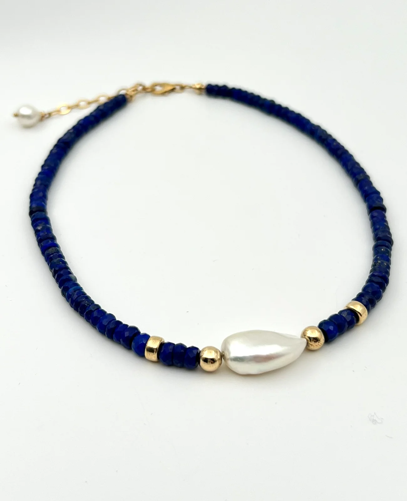 Collier lapis lazuli, keishi et gold filled