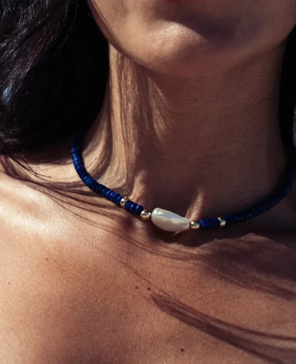 Collier lapis lazuli, keishi et gold filled